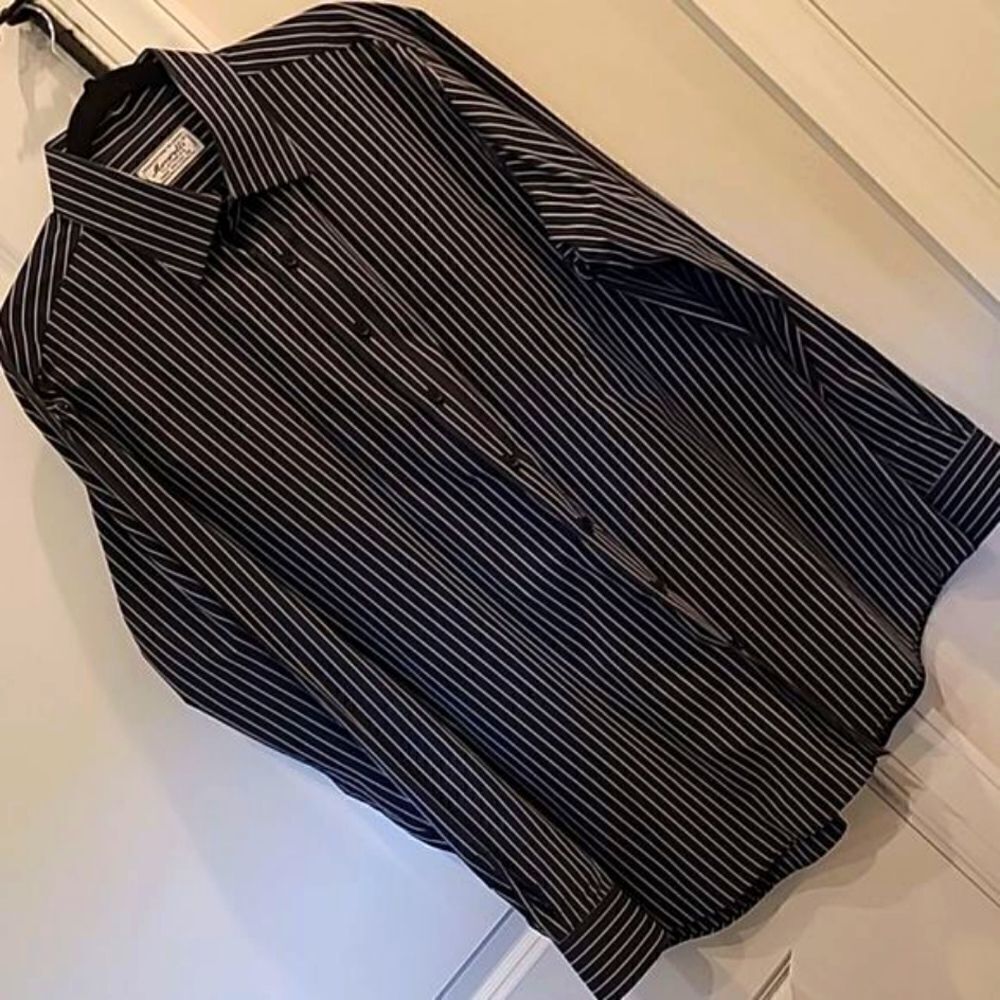 Maxwell's Clothiers exclusively hand tailored black pinstripe shirt.